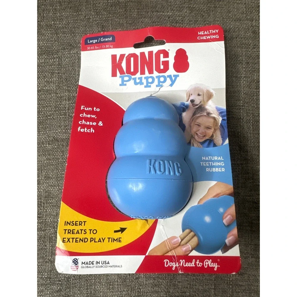 KONG Puppy Large Blue Treat Toy Tire Bone and Lick Mat Dog Toy Mixed Bundle 4pc